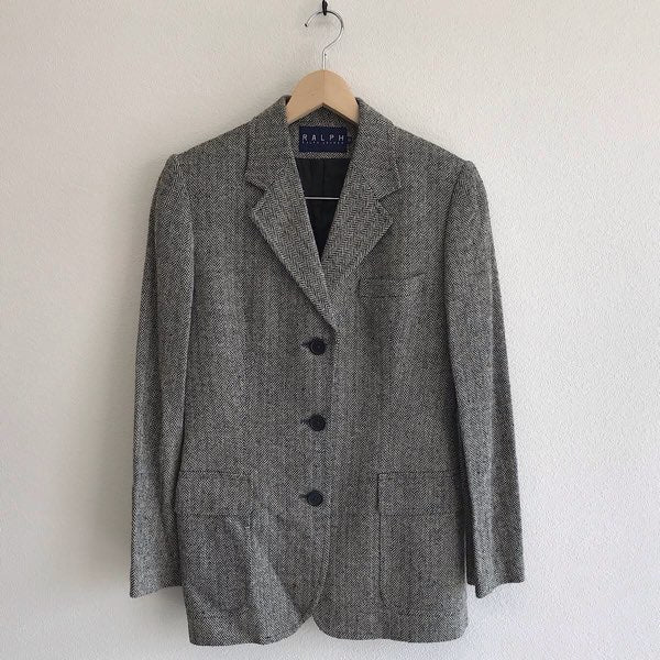 『USED』 
RALPH LAUREN ラルフローレン 
 サイズ9 テーラードジャケット 
コットン /キュプラ グレー