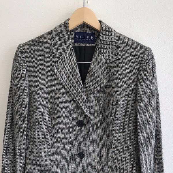 『USED』 
RALPH LAUREN ラルフローレン 
 サイズ9 テーラードジャケット 
コットン /キュプラ グレー