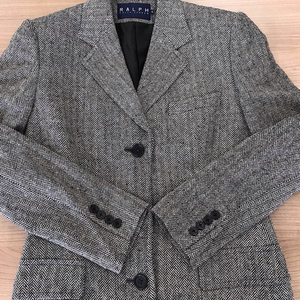 『USED』 
RALPH LAUREN ラルフローレン 
 サイズ9 テーラードジャケット 
コットン /キュプラ グレー