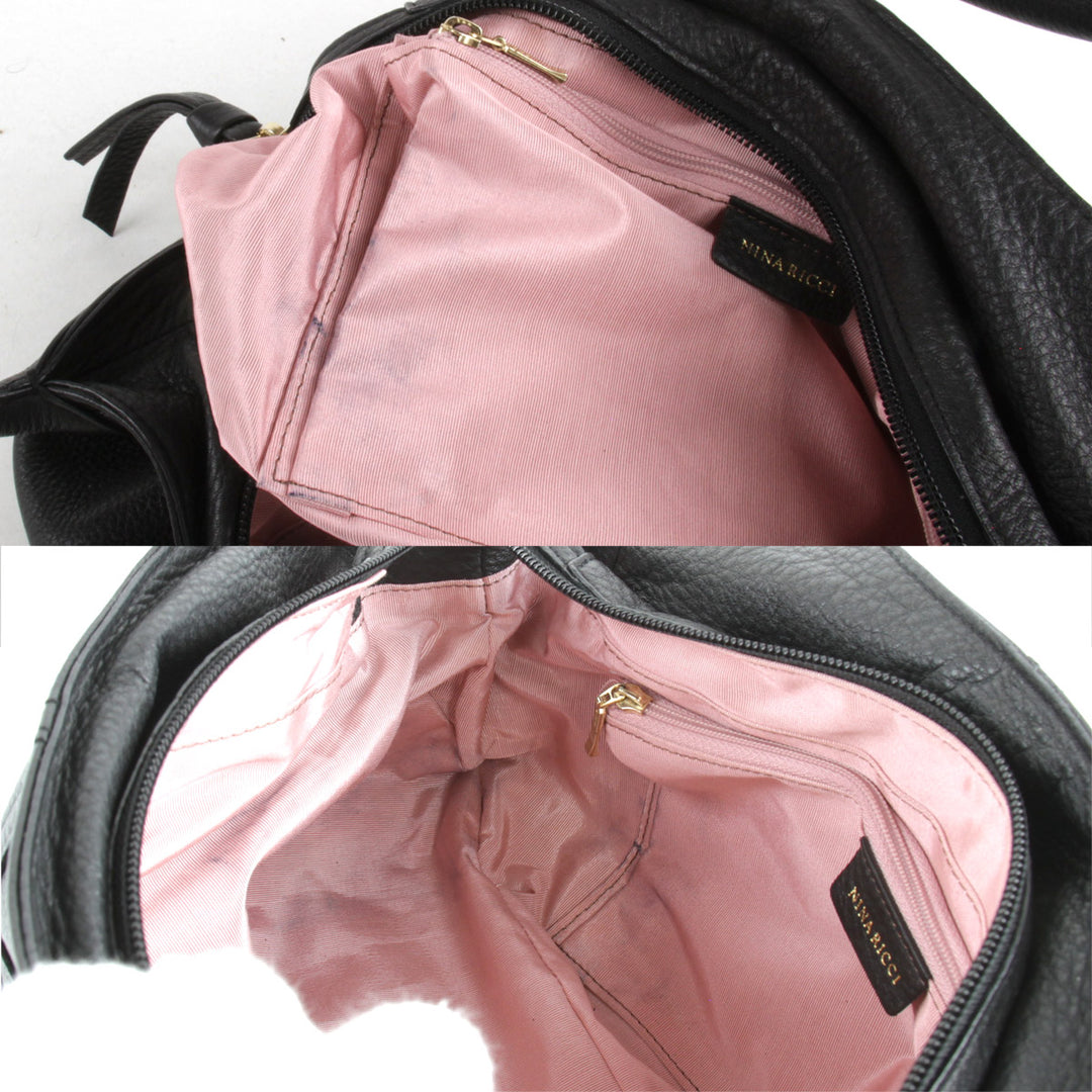 『USED』 
NINA RICCI ニナリッチ 
 ハンドバッグ 
レザー ブラック