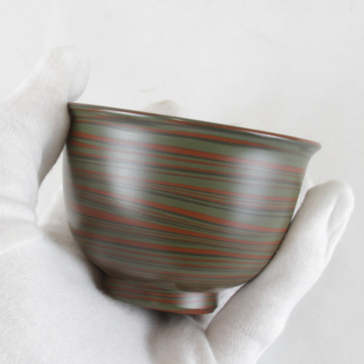 美品『USED』 
 
 常滑焼 マーブル柄 湯呑み 5客セット 陶印あり 食器 
陶器 グリーン×オレンジ×ブルー