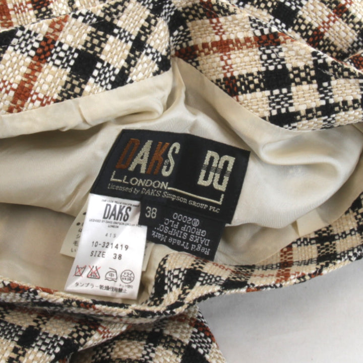 美品『USED』 
DAKS ダックス 
 チェック シンプル スカート 
ツイード ブラウン