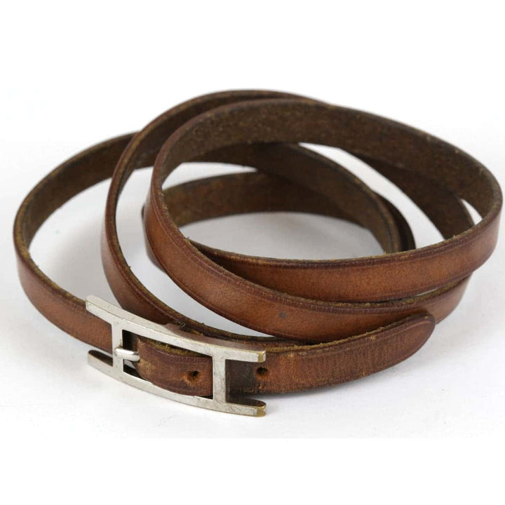 『USED』 
HERMES エルメス 
 ブレスレット 
レザー/メタル  ブラウン×シルバー