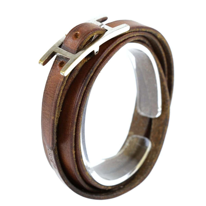 『USED』 
HERMES エルメス 
 ブレスレット 
レザー/メタル  ブラウン×シルバー