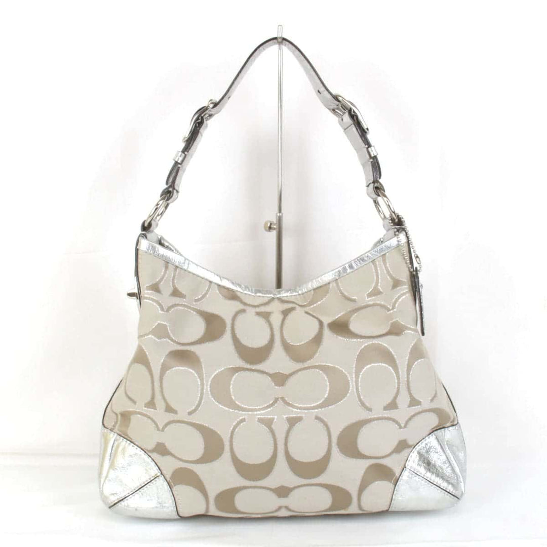 『USED』 
COACH コーチ 
 シグネチャーバッグ 19753M ショルダーバッグ 
キャンバス/レザー  シルバー×ベージュ