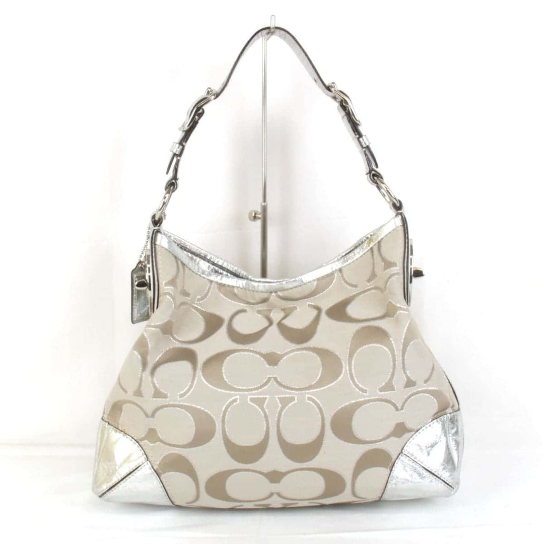 『USED』 
COACH コーチ 
 シグネチャーバッグ 19753M ショルダーバッグ 
キャンバス/レザー  シルバー×ベージュ