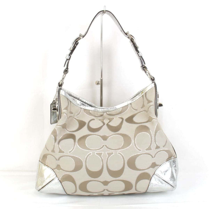 『USED』 
COACH コーチ 
 シグネチャーバッグ 19753M ショルダーバッグ 
キャンバス/レザー  シルバー×ベージュ