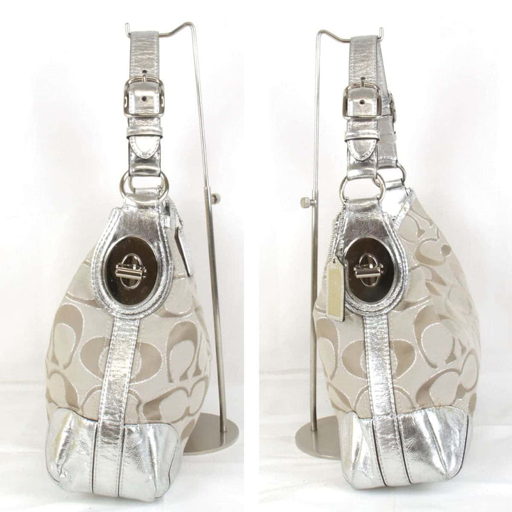 『USED』 
COACH コーチ 
 シグネチャーバッグ 19753M ショルダーバッグ 
キャンバス/レザー  シルバー×ベージュ