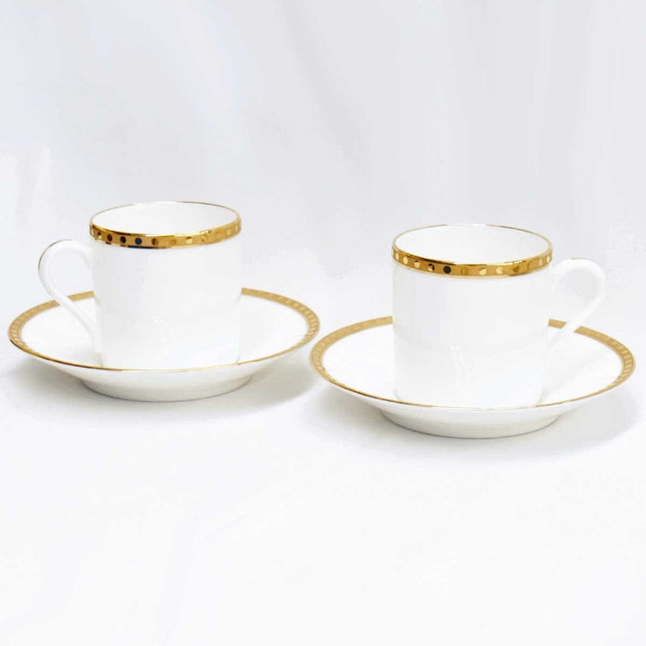 美品『USED』 
TIFFANY&Co. ティファニー 
 Gold Band カップ&ソーサー 2客セット 食器 
陶器 ホワイト