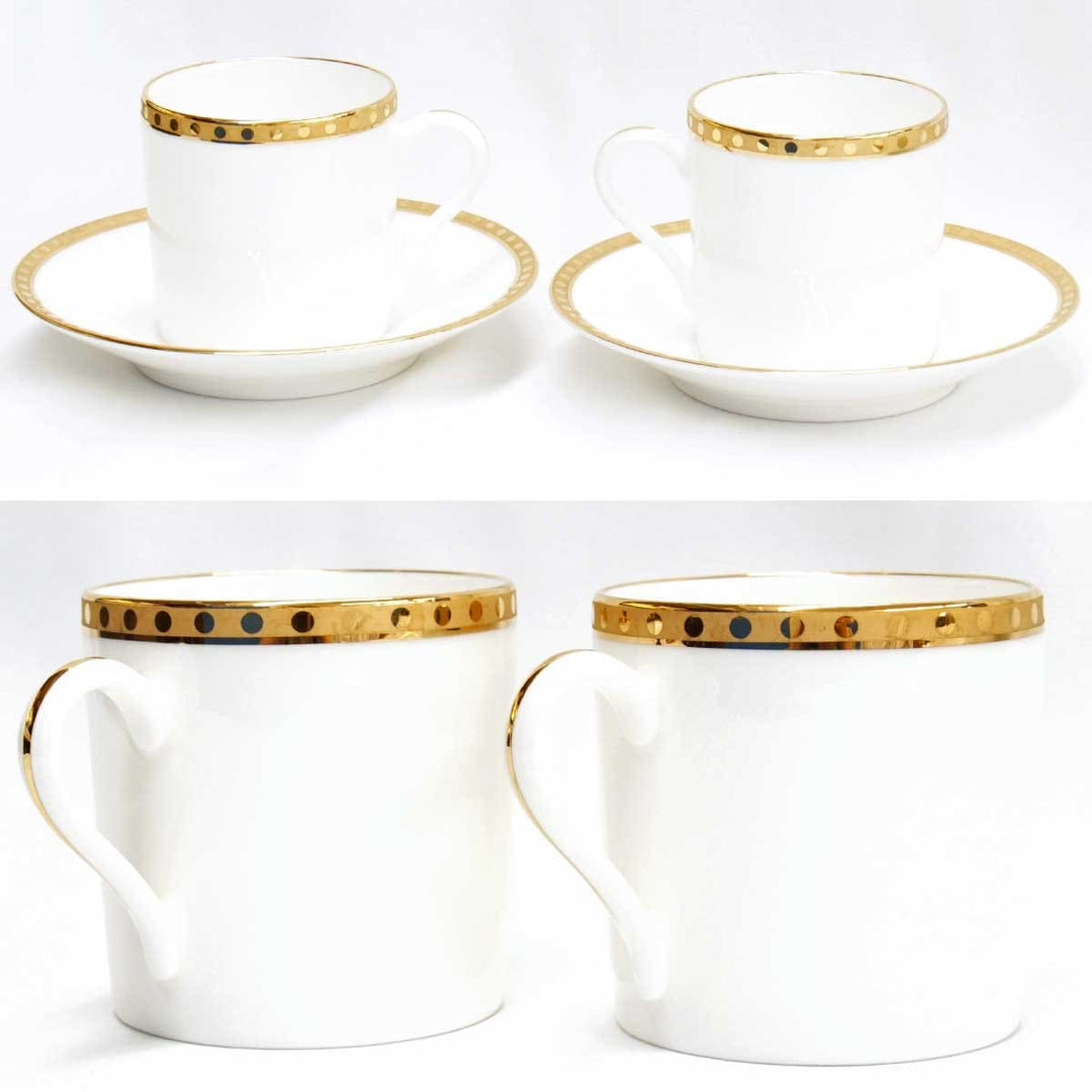 美品『USED』 
TIFFANY&Co. ティファニー 
 Gold Band カップ&ソーサー 2客セット 食器 
陶器 ホワイト