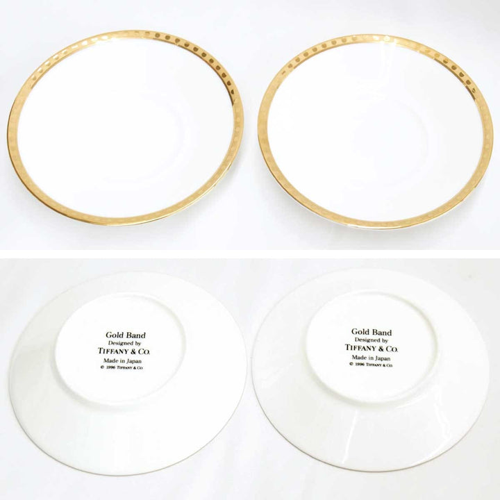 美品『USED』 
TIFFANY&Co. ティファニー 
 Gold Band カップ&ソーサー 2客セット 食器 
陶器 ホワイト