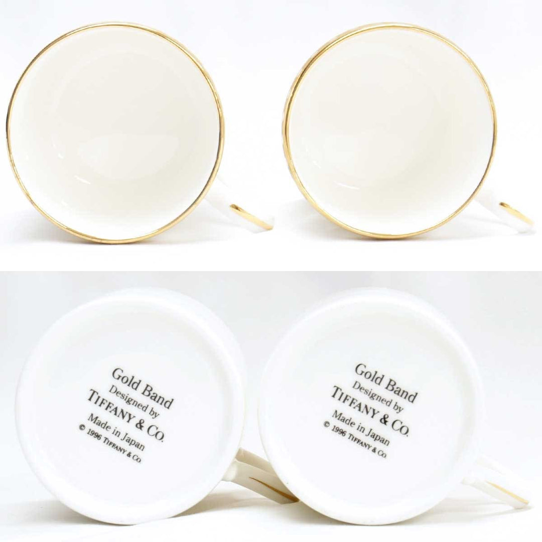 美品『USED』 
TIFFANY&Co. ティファニー 
 Gold Band カップ&ソーサー 2客セット 食器 
陶器 ホワイト