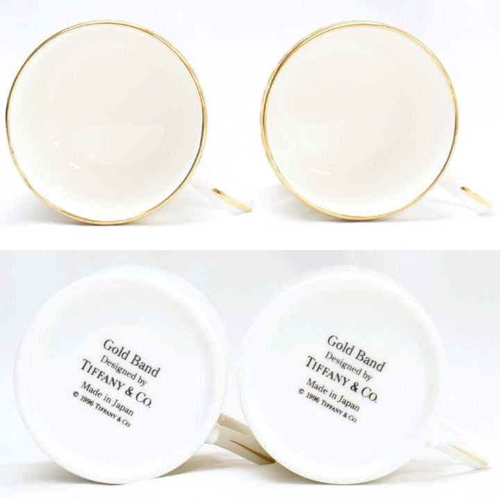 美品『USED』 
TIFFANY&Co. ティファニー 
 Gold Band カップ&ソーサー 2客セット 食器 
陶器 ホワイト