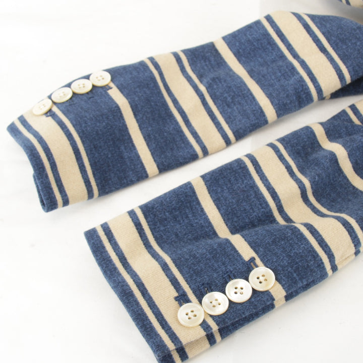 美品『USED』 
RALPH LAUREN ラルフローレン 
 ボーダージャケット XS テーラードジャケット 
コットン ブルー×ベージュ ベージュ地 マリンテイスト