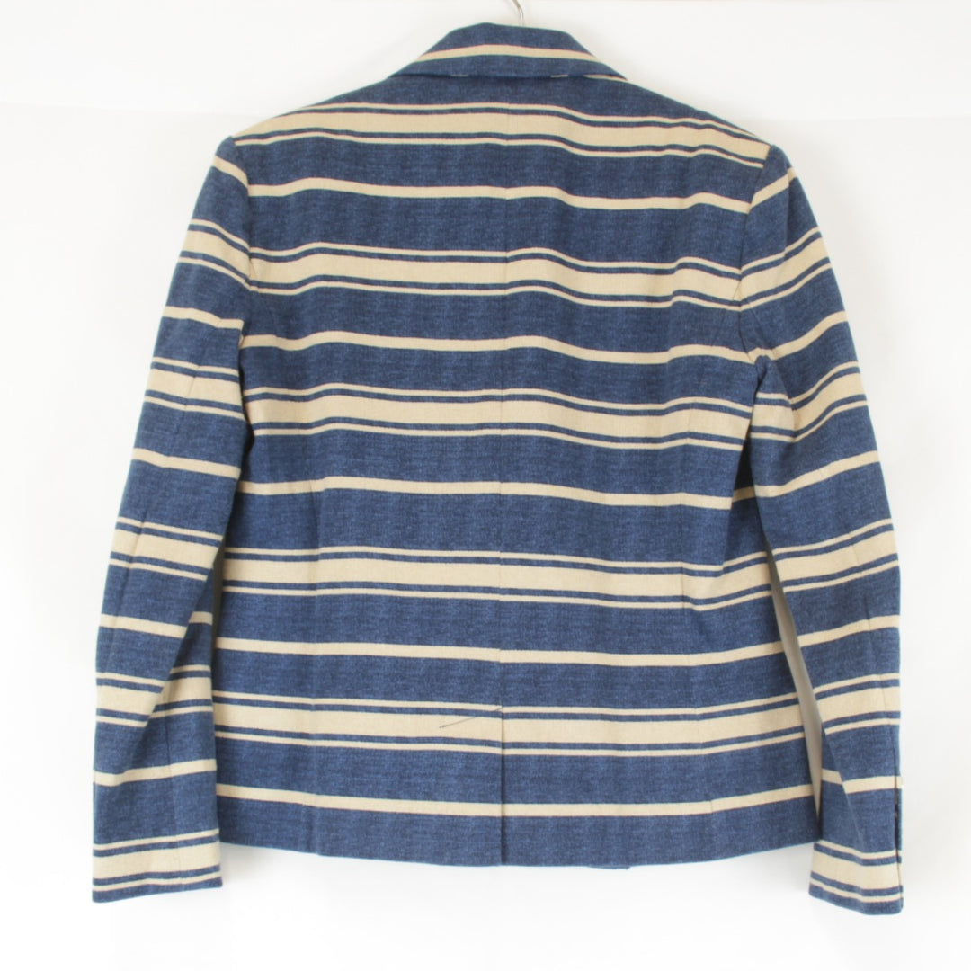 美品『USED』 
RALPH LAUREN ラルフローレン 
 ボーダージャケット XS テーラードジャケット 
コットン ブルー×ベージュ ベージュ地 マリンテイスト