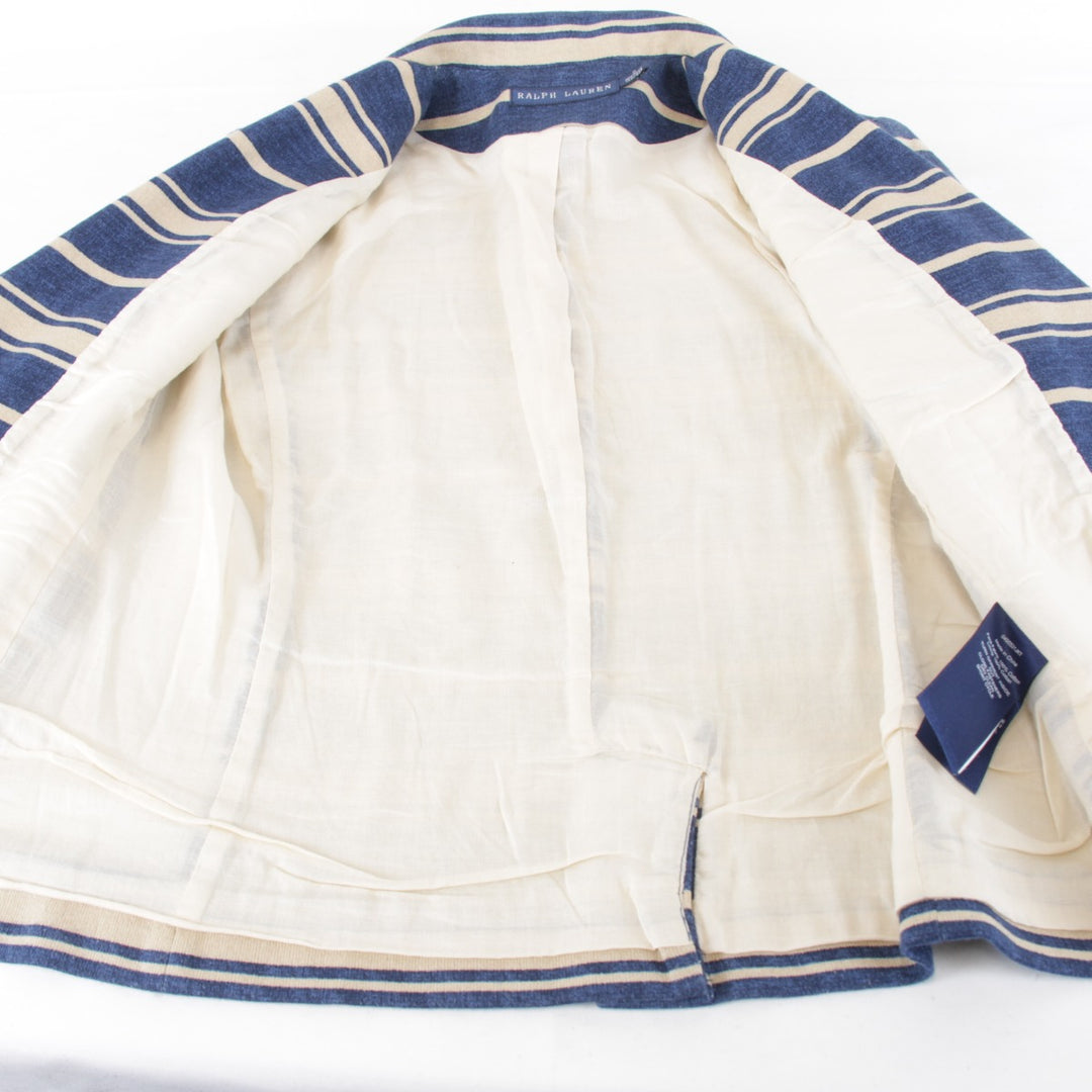 美品『USED』 
RALPH LAUREN ラルフローレン 
 ボーダージャケット XS テーラードジャケット 
コットン ブルー×ベージュ ベージュ地 マリンテイスト