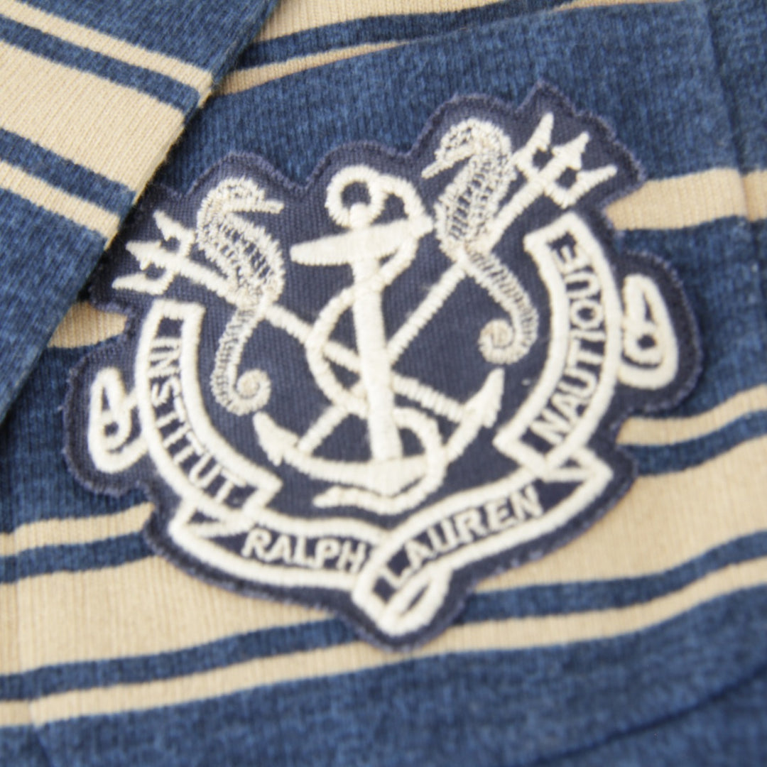 美品『USED』 
RALPH LAUREN ラルフローレン 
 ボーダージャケット XS テーラードジャケット 
コットン ブルー×ベージュ ベージュ地 マリンテイスト