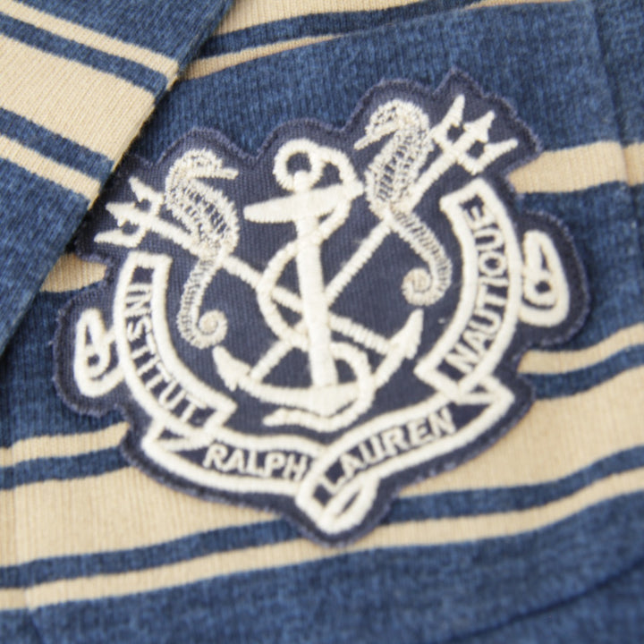 美品『USED』 
RALPH LAUREN ラルフローレン 
 ボーダージャケット XS テーラードジャケット 
コットン ブルー×ベージュ ベージュ地 マリンテイスト