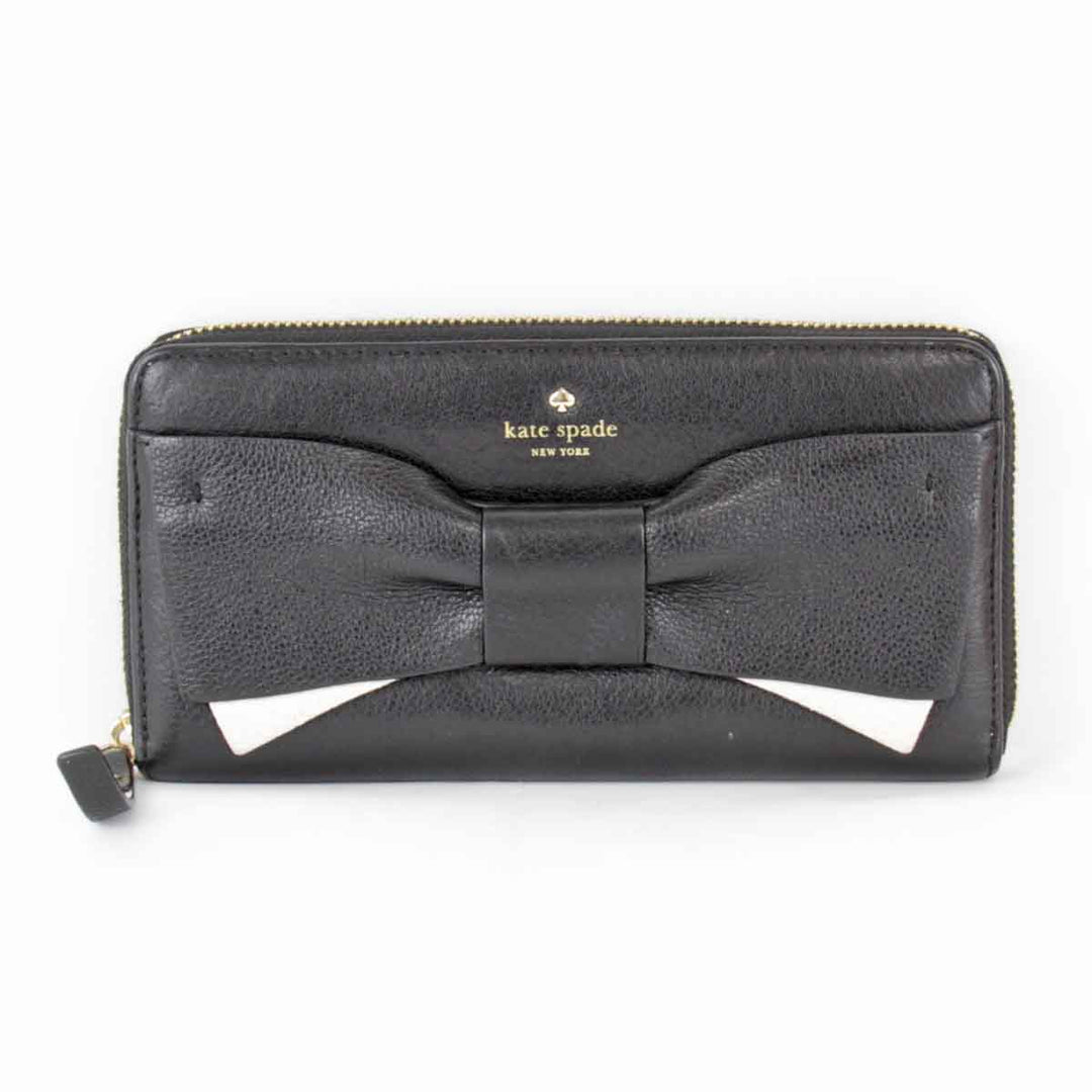良品『USED』 
Kate Spade ケイトスペード 
 リボン 箱付 長財布 
レザー ブラック