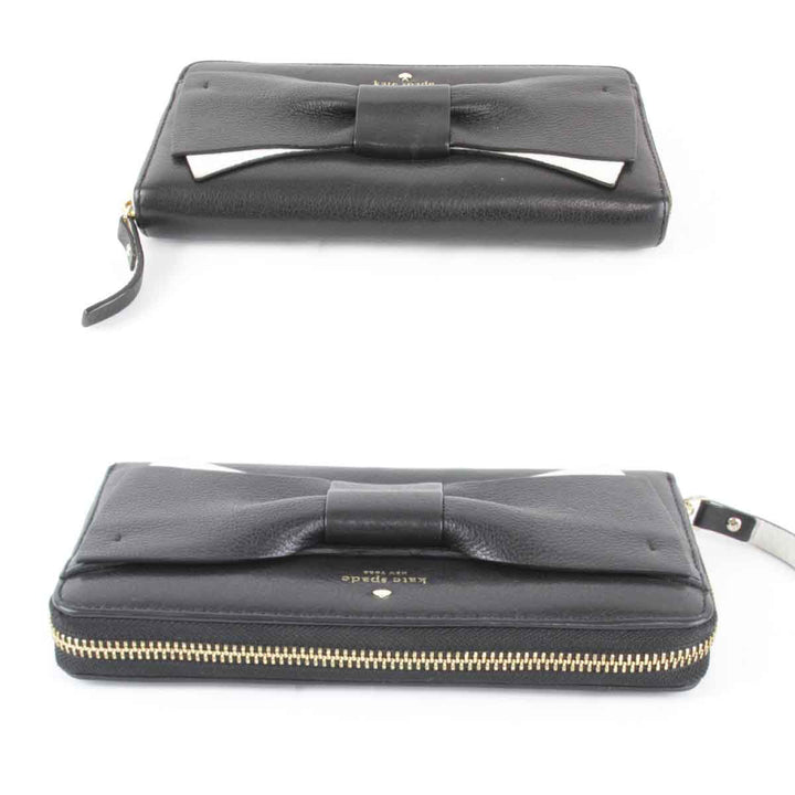 良品『USED』 
Kate Spade ケイトスペード 
 リボン 箱付 長財布 
レザー ブラック