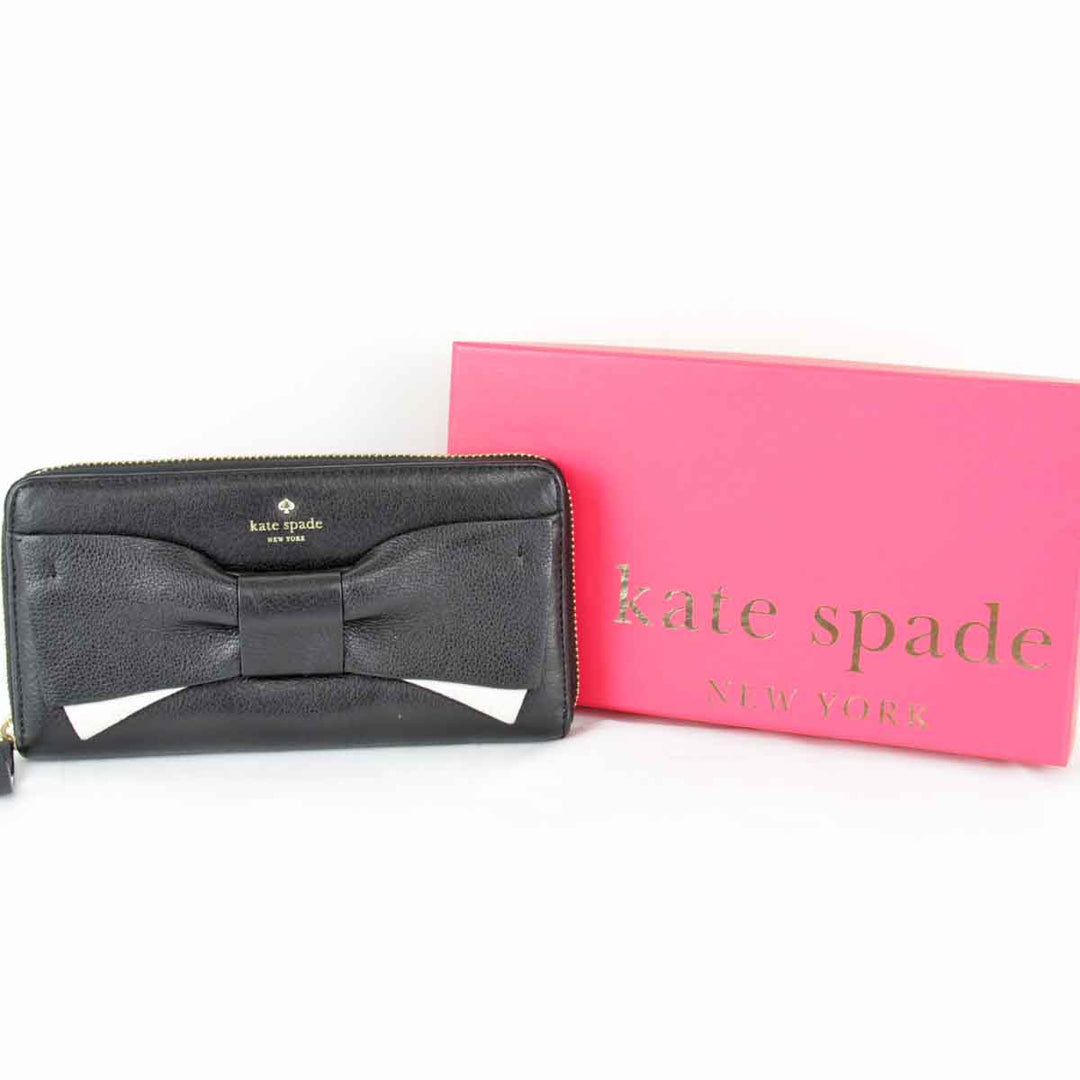 良品『USED』 
Kate Spade ケイトスペード 
 リボン 箱付 長財布 
レザー ブラック