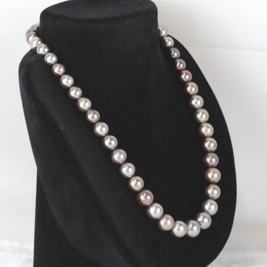 美品『USED』 ブラックパール（黒蝶真珠）/シルバー 
 南洋黒蝶 本真珠ネックレス 8mm~12mm 鑑別書/箱有 ネックレス
 深みのあるブラウンブラック