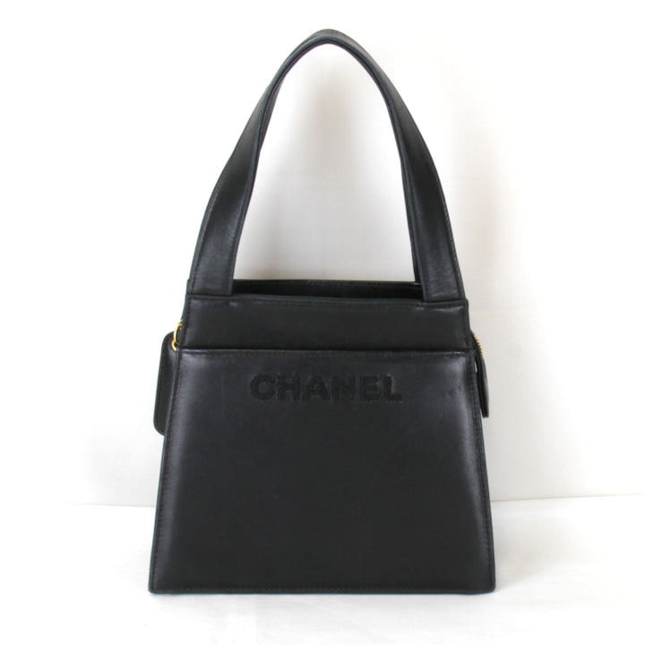【価格改定】『USED』 
CHANEL シャネル 
 ロゴ ラムスキン ゴールド金具 ハンドバッグ 
レザー ブラック