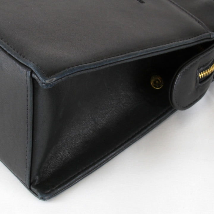 【価格改定】『USED』 
CHANEL シャネル 
 ロゴ ラムスキン ゴールド金具 ハンドバッグ 
レザー ブラック