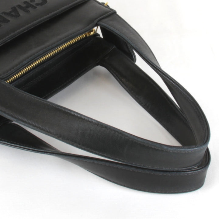 【価格改定】『USED』 
CHANEL シャネル 
 ロゴ ラムスキン ゴールド金具 ハンドバッグ 
レザー ブラック