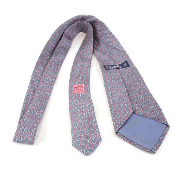 『USED』 
HERMES エルメス 
 ネクタイ 
シルク ブルー×ピンク