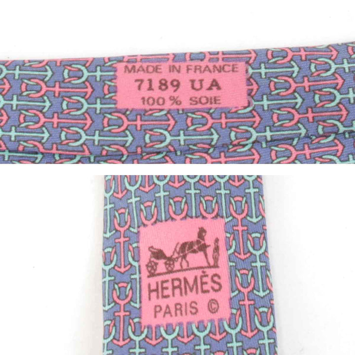 『USED』 
HERMES エルメス 
 ネクタイ 
シルク ブルー×ピンク