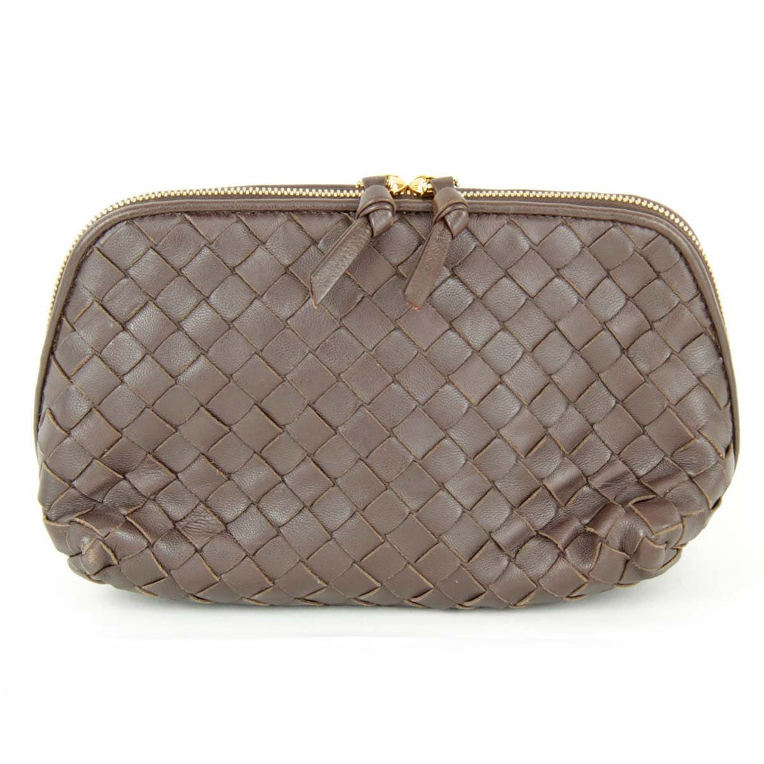 『USED』 
BOTTEGAVENETA ボッテガヴェネタ 
 イントレチャート ポーチ 
レザー ブラウン