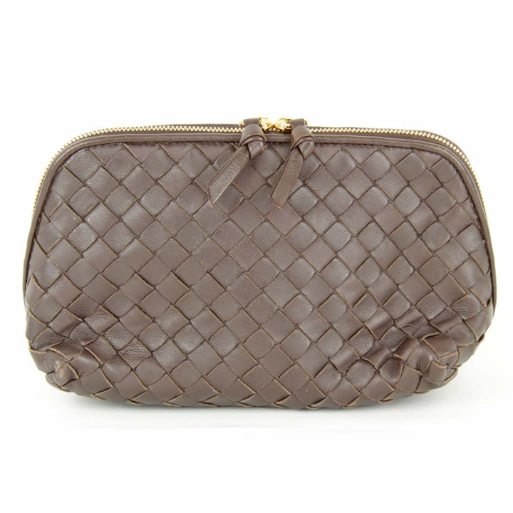 『USED』 
BOTTEGAVENETA ボッテガヴェネタ 
 イントレチャート ポーチ 
レザー ブラウン