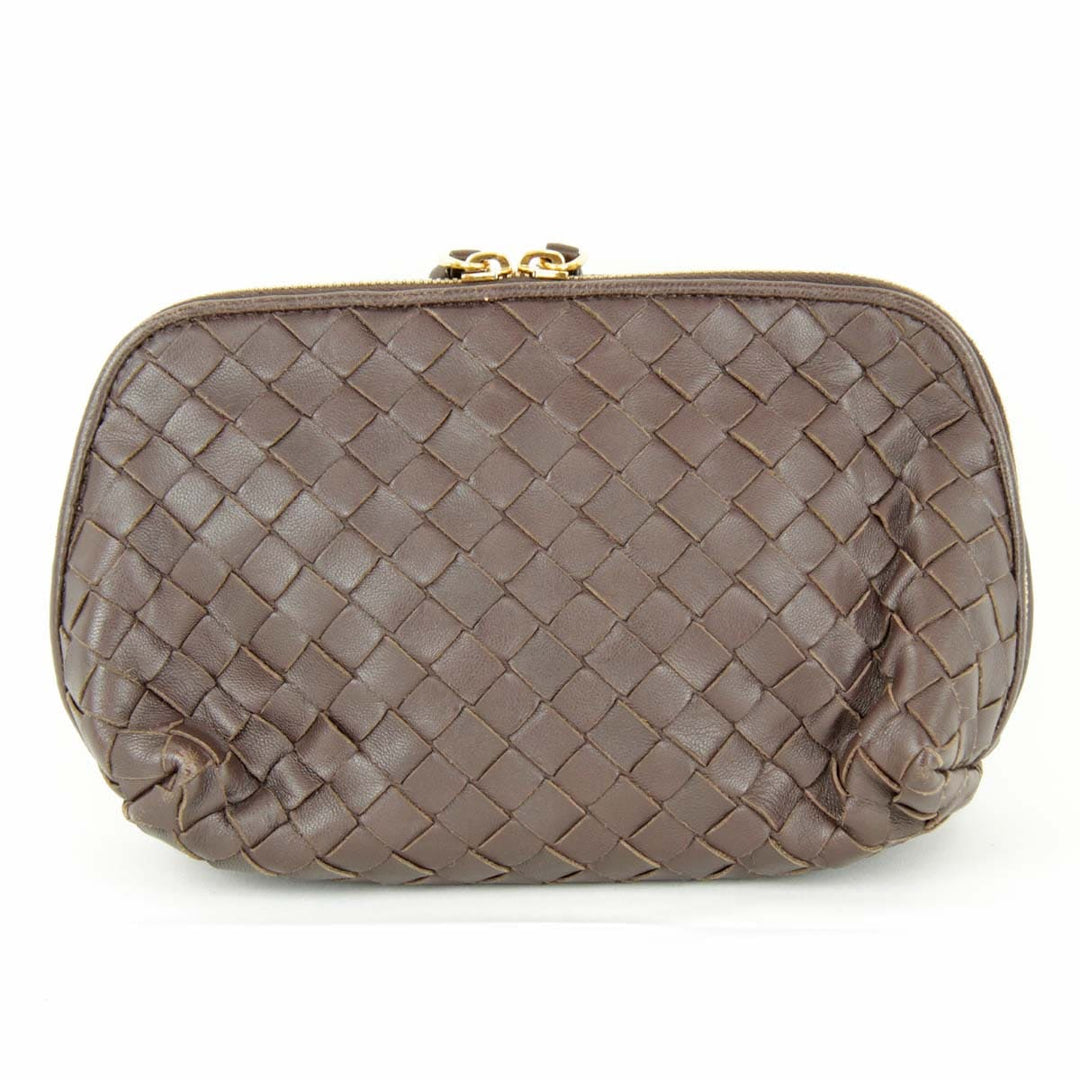 『USED』 
BOTTEGAVENETA ボッテガヴェネタ 
 イントレチャート ポーチ 
レザー ブラウン