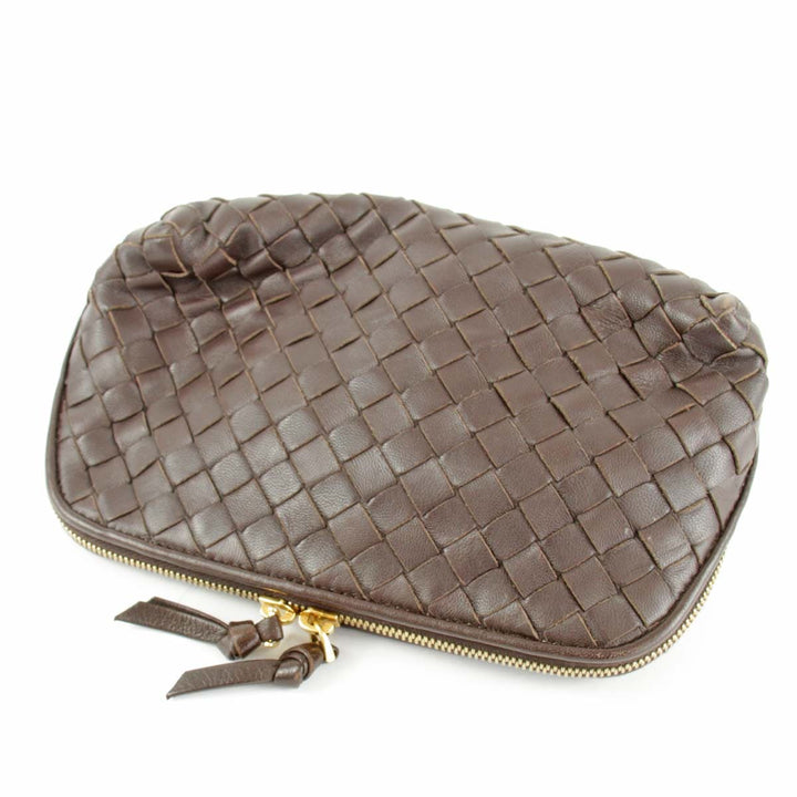 『USED』 
BOTTEGAVENETA ボッテガヴェネタ 
 イントレチャート ポーチ 
レザー ブラウン