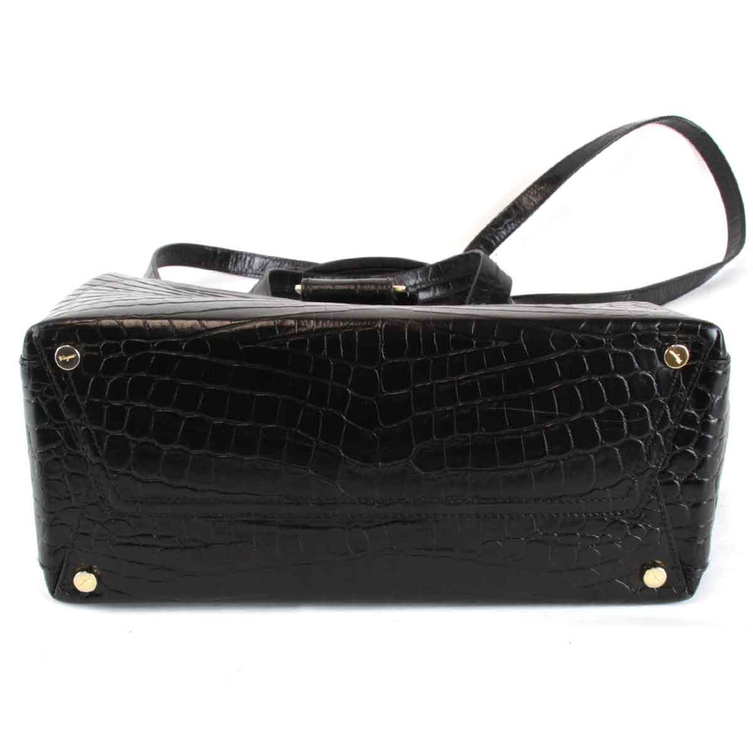 良品『USED』 
Salvatore Ferragamo フェラガモ 
 クロコ型押し ハンドバッグ 
レザー ブラック