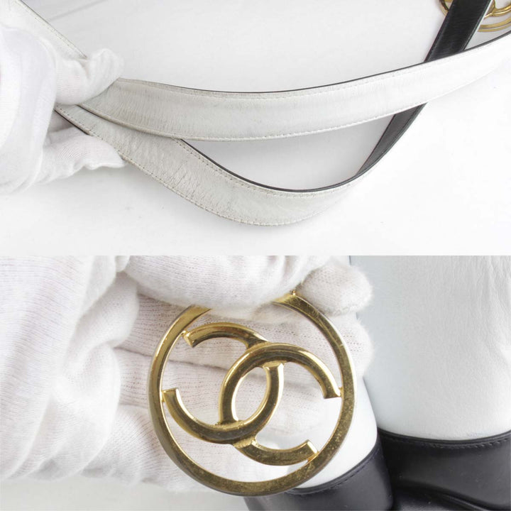 『USED』 
CHANEL シャネル 
 バイカラー チェーン ショルダーバッグ 
レザー ホワイト