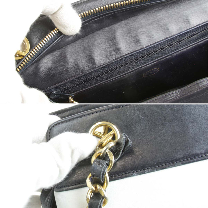 『USED』 
CHANEL シャネル 
 バイカラー チェーン ショルダーバッグ 
レザー ホワイト