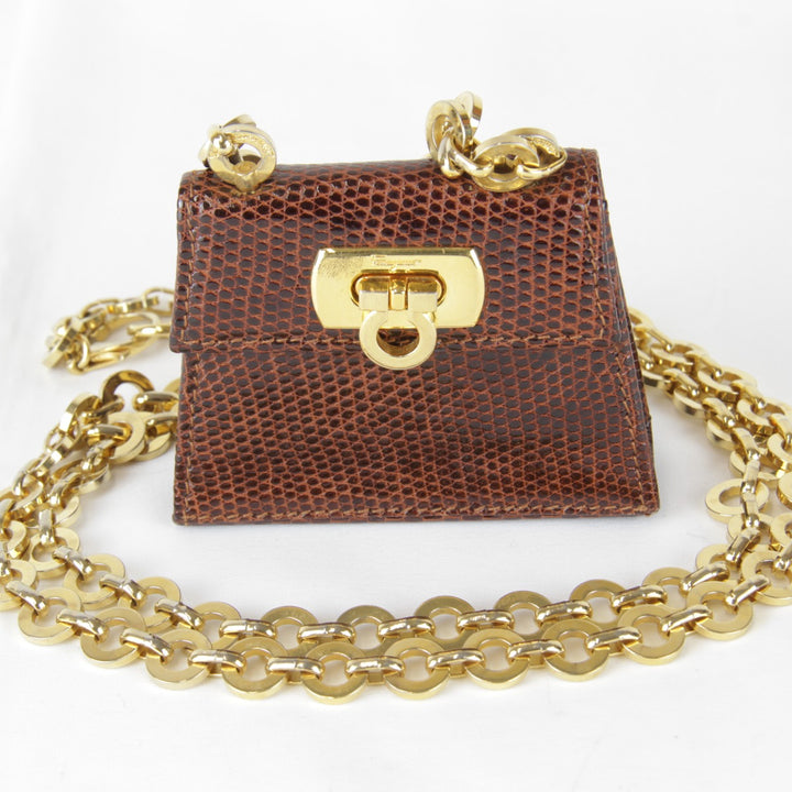 【価格改定】『USED』 
Salvatore Ferragamo フェラガモ 
 212727 その他バッグ 
リザード ブラウン