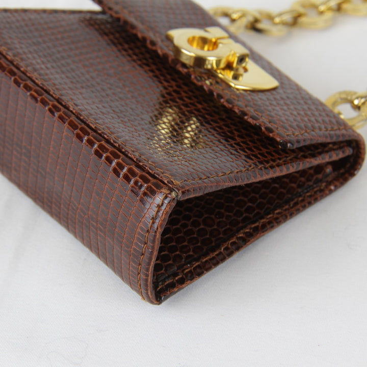 【価格改定】『USED』 
Salvatore Ferragamo フェラガモ 
 212727 その他バッグ 
リザード ブラウン