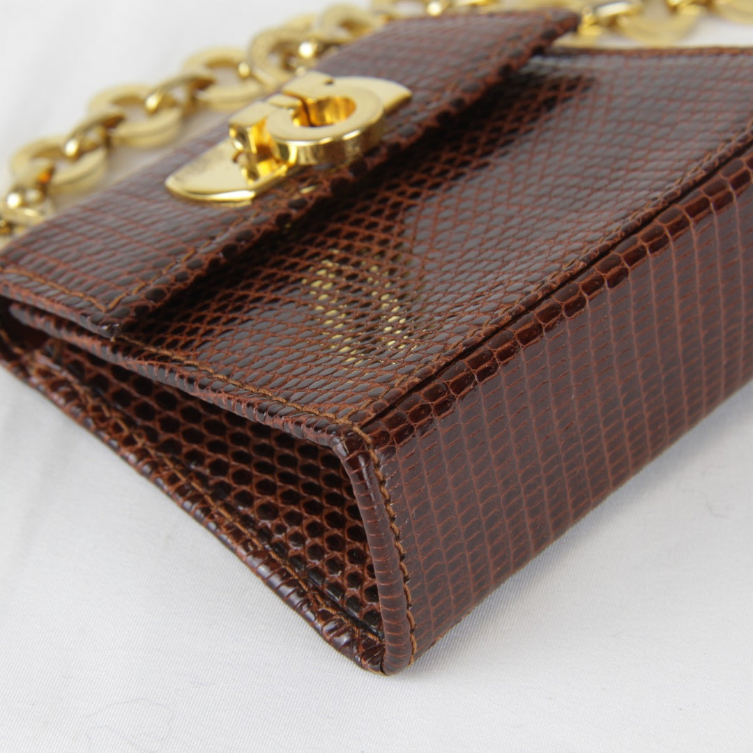 【価格改定】『USED』 
Salvatore Ferragamo フェラガモ 
 212727 その他バッグ 
リザード ブラウン
