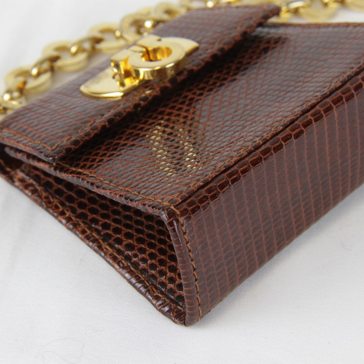 【価格改定】『USED』 
Salvatore Ferragamo フェラガモ 
 212727 その他バッグ 
リザード ブラウン