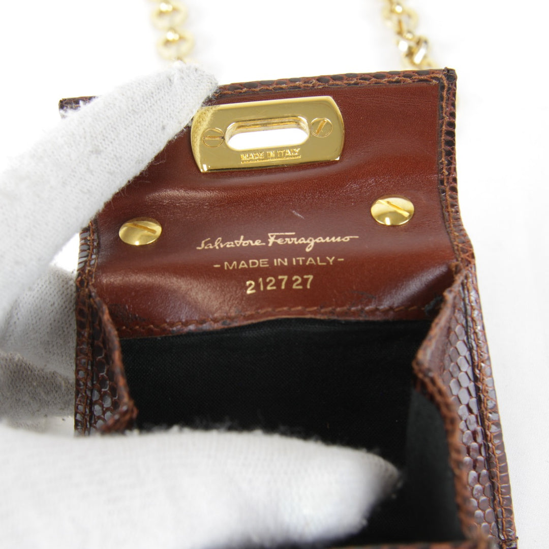 【価格改定】『USED』 
Salvatore Ferragamo フェラガモ 
 212727 その他バッグ 
リザード ブラウン