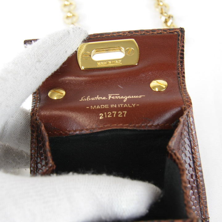 【価格改定】『USED』 
Salvatore Ferragamo フェラガモ 
 212727 その他バッグ 
リザード ブラウン
