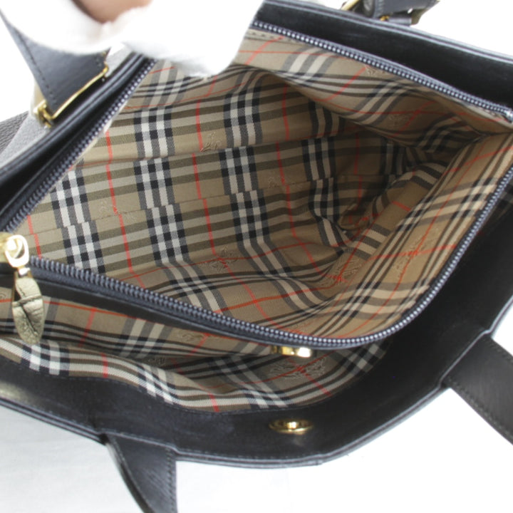 『USED』 
BURBERRY バーバリー 
 ノバチェック ハンドバッグ 
レザー ブラック