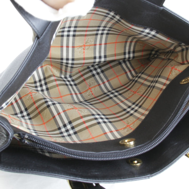 『USED』 
BURBERRY バーバリー 
 ノバチェック ハンドバッグ 
レザー ブラック