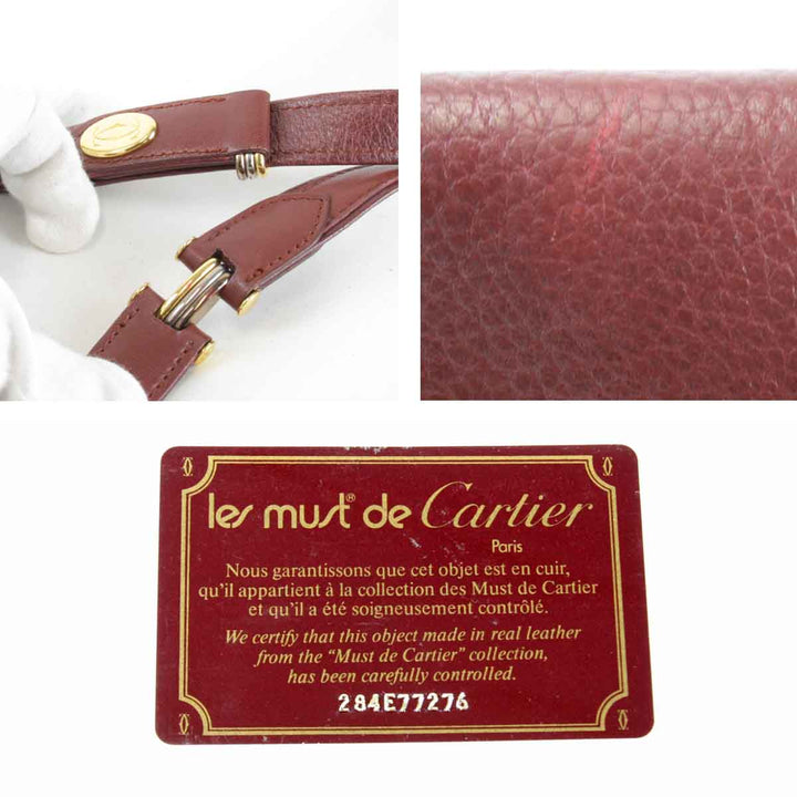 『USED』 
CARTIER カルティエ 
 マストレザーショルダー ショルダーバッグ 
レザー ワインレッド
