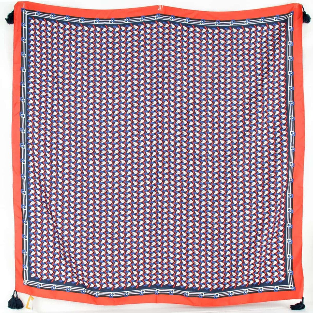 『USED』 
Tory Burch トリーバーチ 
 箱付 42141 スカーフ 
シルク/コットン  ネイビー×ブルー×レッド