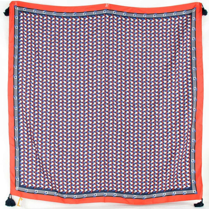 『USED』 
Tory Burch トリーバーチ 
 箱付 42141 スカーフ 
シルク/コットン  ネイビー×ブルー×レッド