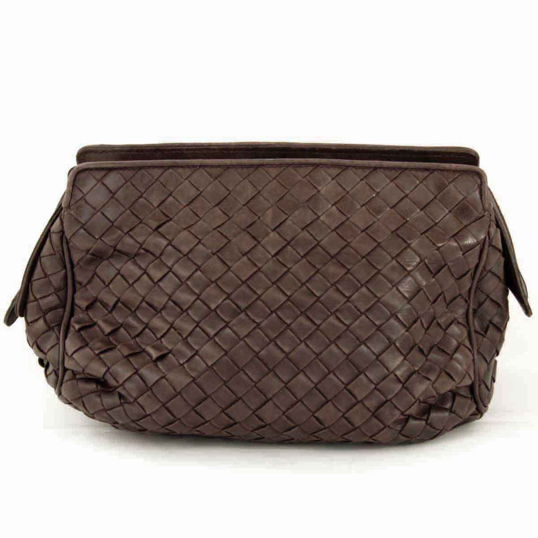 『USED』 
BOTTEGAVENETA ボッテガヴェネタ 
 イントレチャート ポーチ 
レザー ダークブラウン